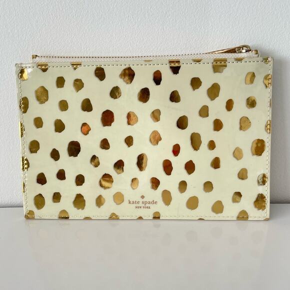 Kate Spade New York Flamingo Dot Gold Pencil Pouch - Picture 2 of 10